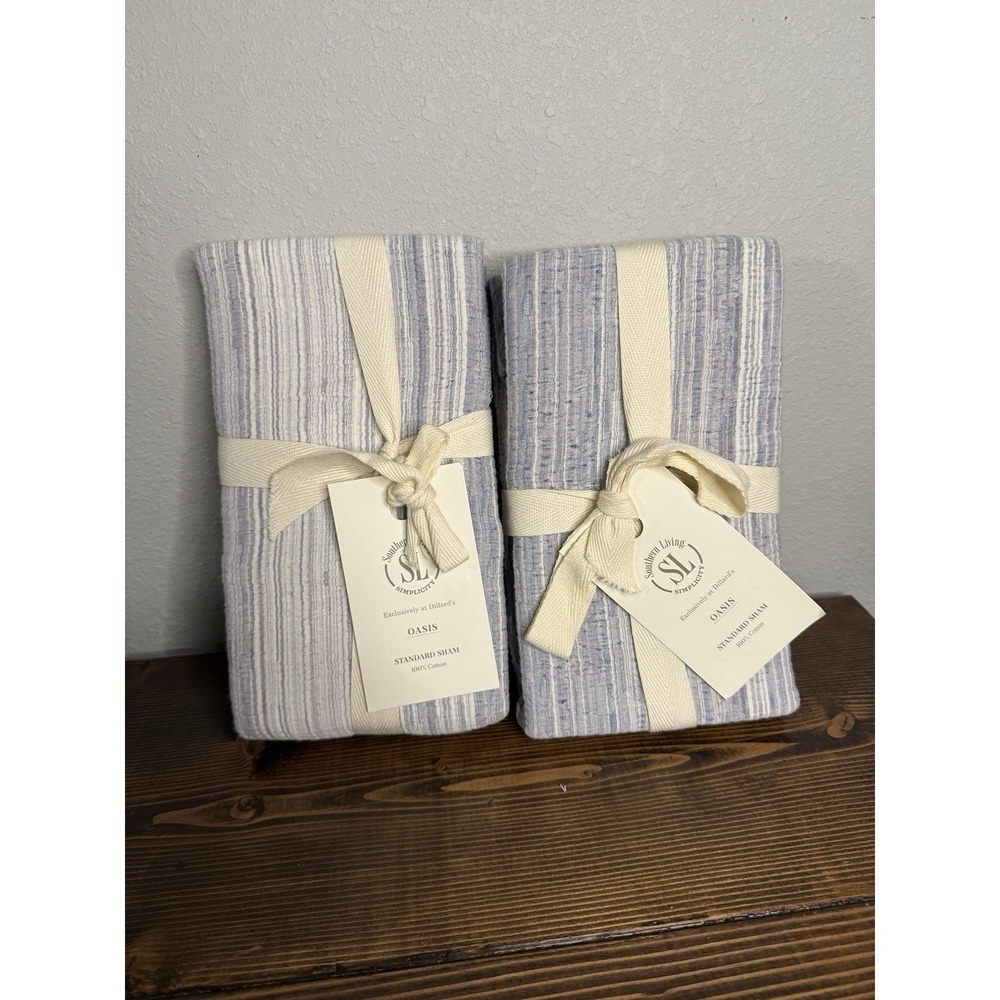 SOUTHERN LIVING Oasis Pillow Sham Set‎ Of 2 100% COTTON Purple White Standard